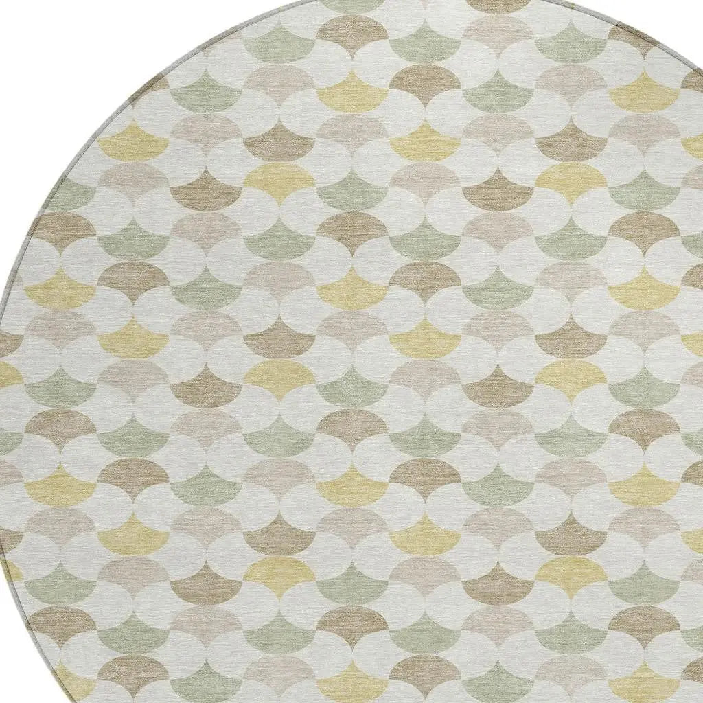 8' X 8' Ivory And Wheat Round Geometric Washable Indoor Outdoor Area Rug Homeroots Outdoor