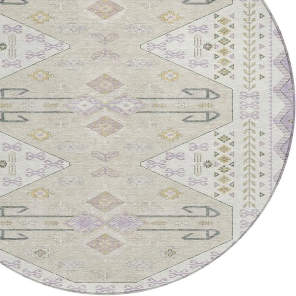 8' X 8' Lavender And Gold Round Geometric Washable Indoor Outdoor Area Rug Homeroots Outdoor