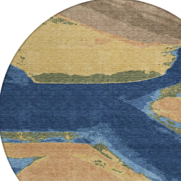 8' X 8' Navy Blue And Denim Blue Round Abstract Washable Indoor Outdoor Area Rug Homeroots Outdoor