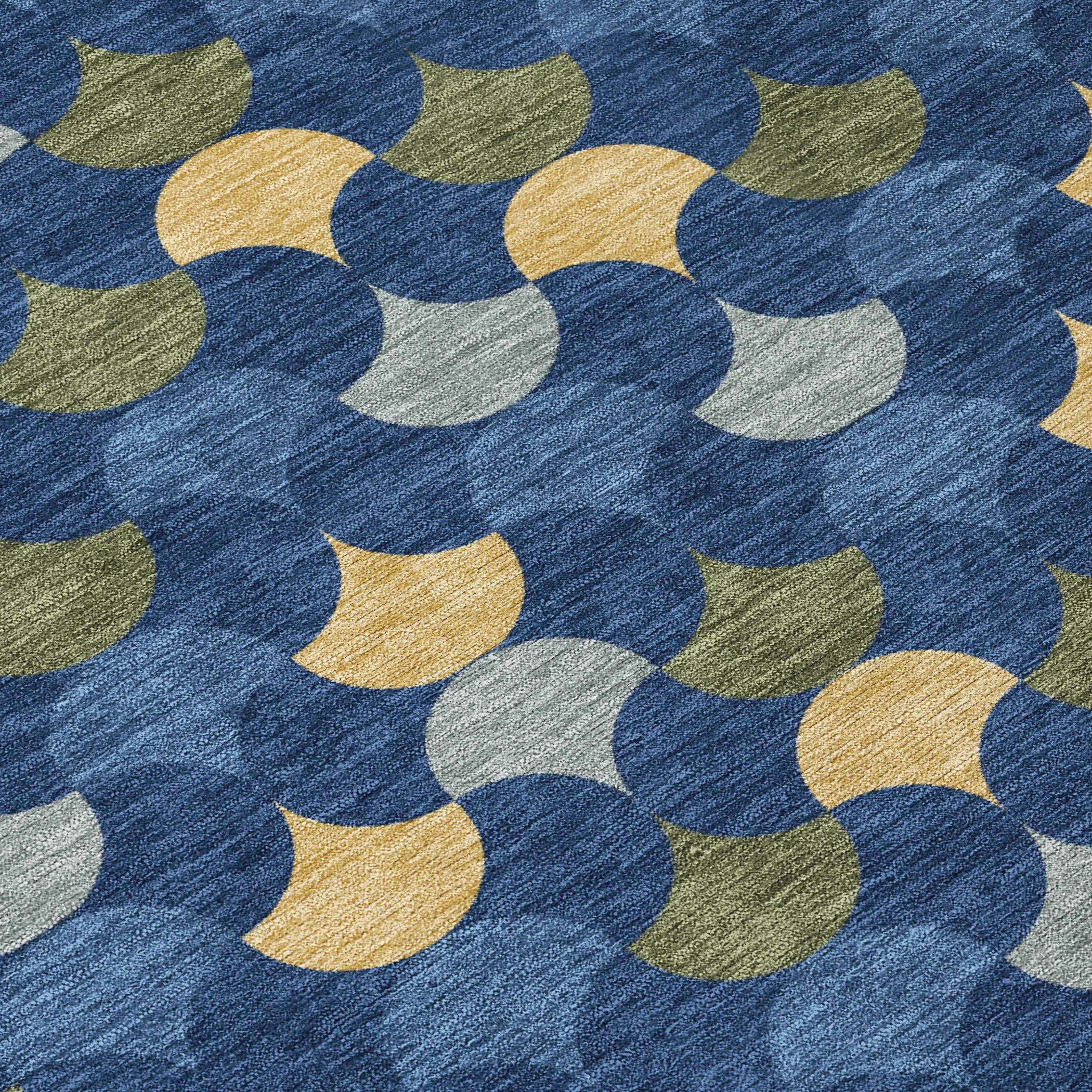 8' X 8' Navy Blue And Gold Round Geometric Washable Indoor Outdoor Area Rug Homeroots Outdoor