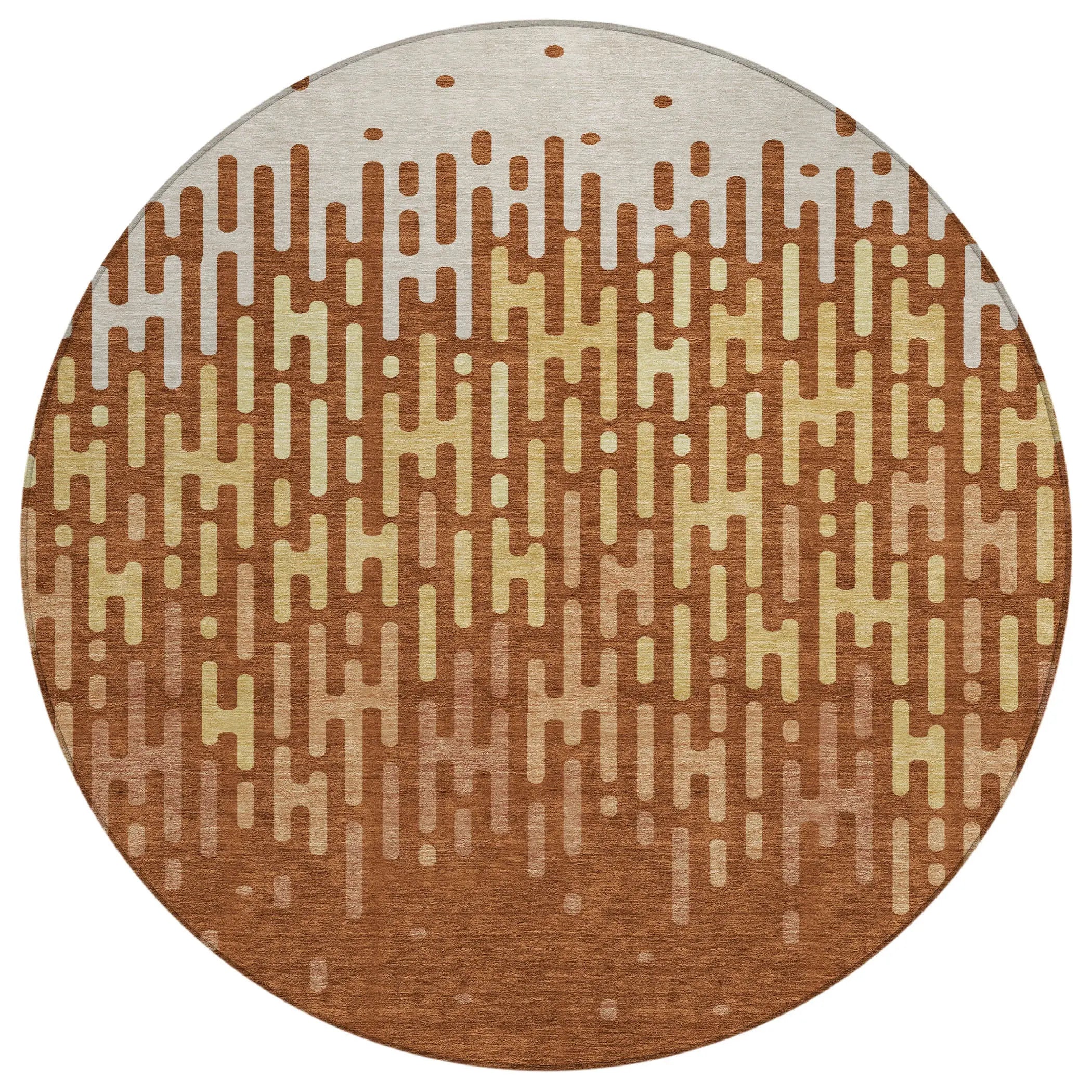 8' X 8' Orange And Copper Round Abstract Washable Indoor Outdoor Area Rug Homeroots Outdoor