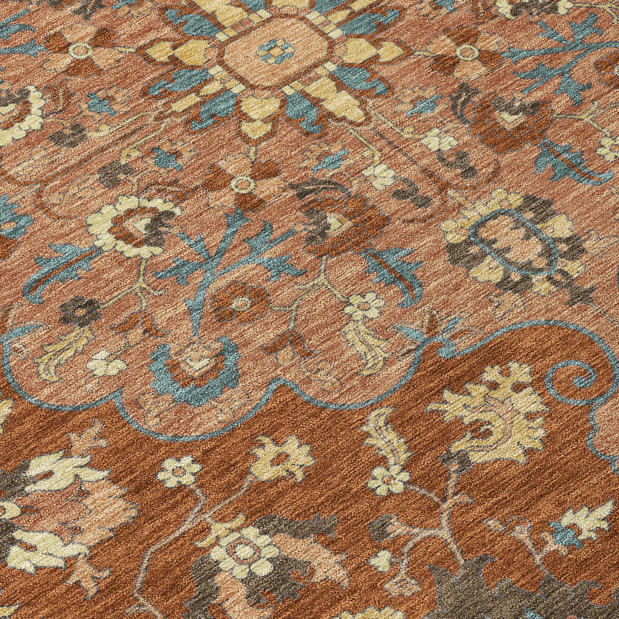 8' X 8' Orange And Copper Round Floral Medallion Washable Indoor Outdoor Area Rug Homeroots Outdoor