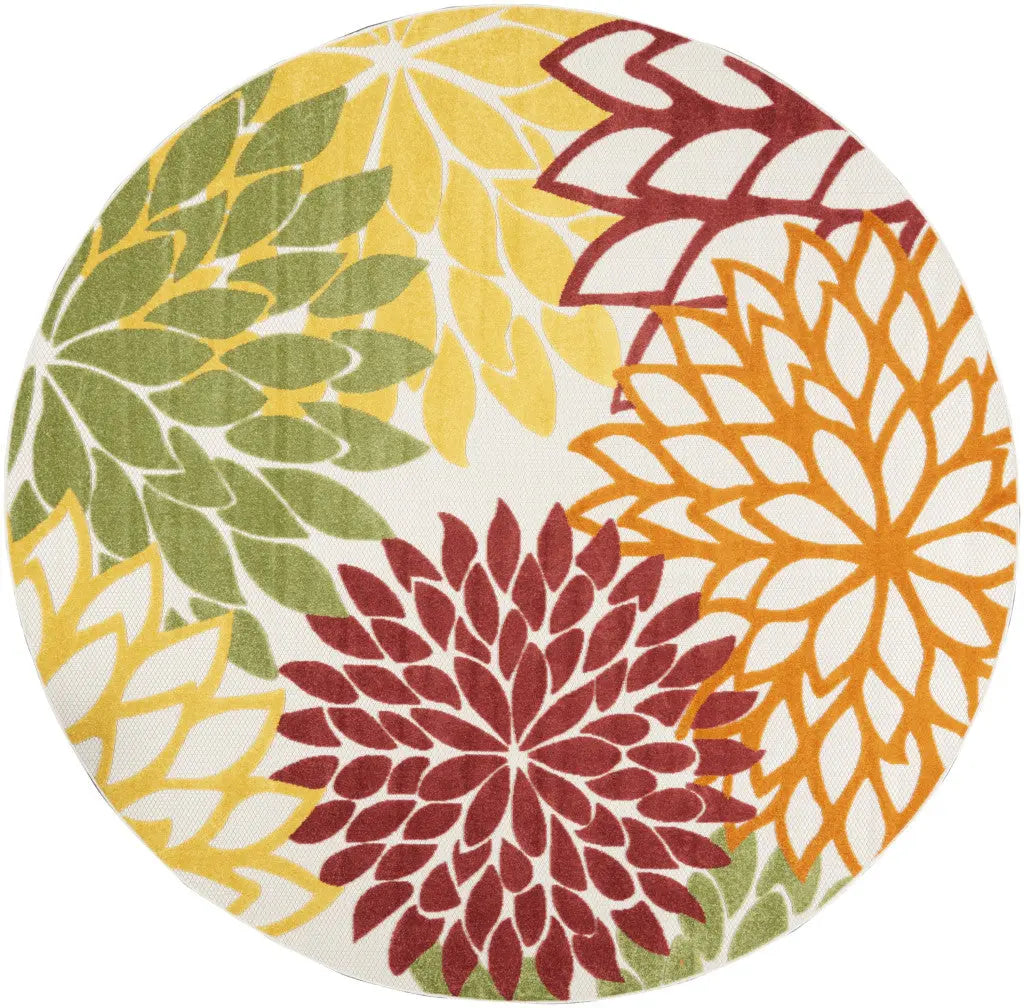 8' X 8' Red And Ivory Indoor Outdoor Area Rug - GreatEagleInc
