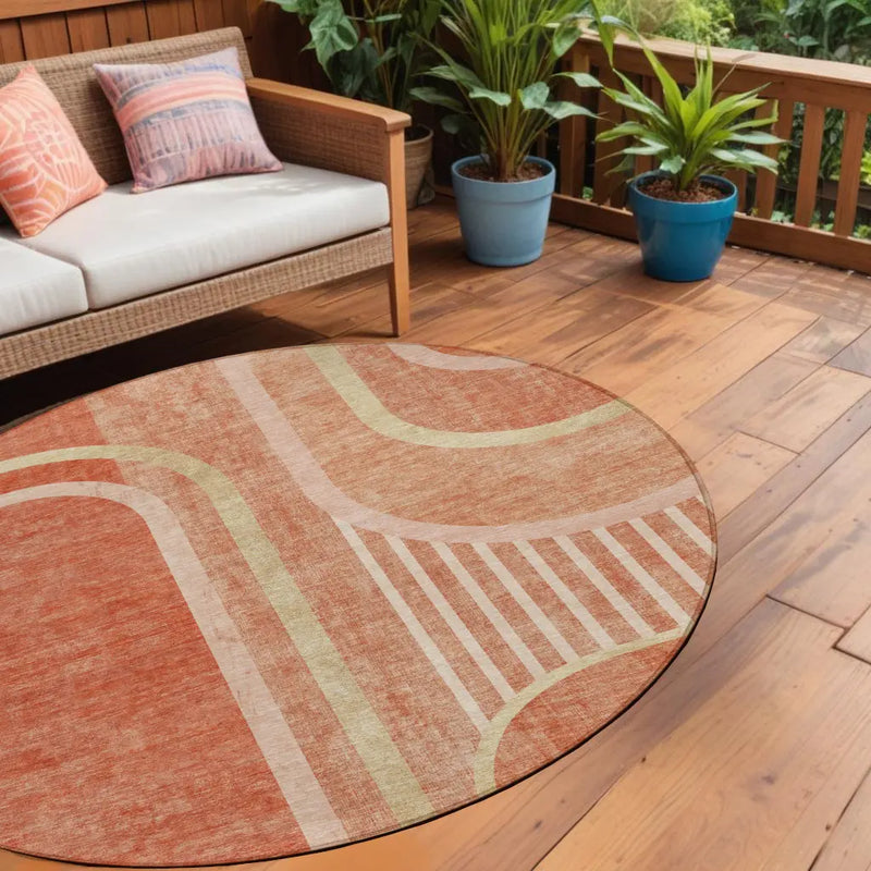 8' X 8' Salmon Round Abstract Washable Indoor Outdoor Area Rug Homeroots Outdoor