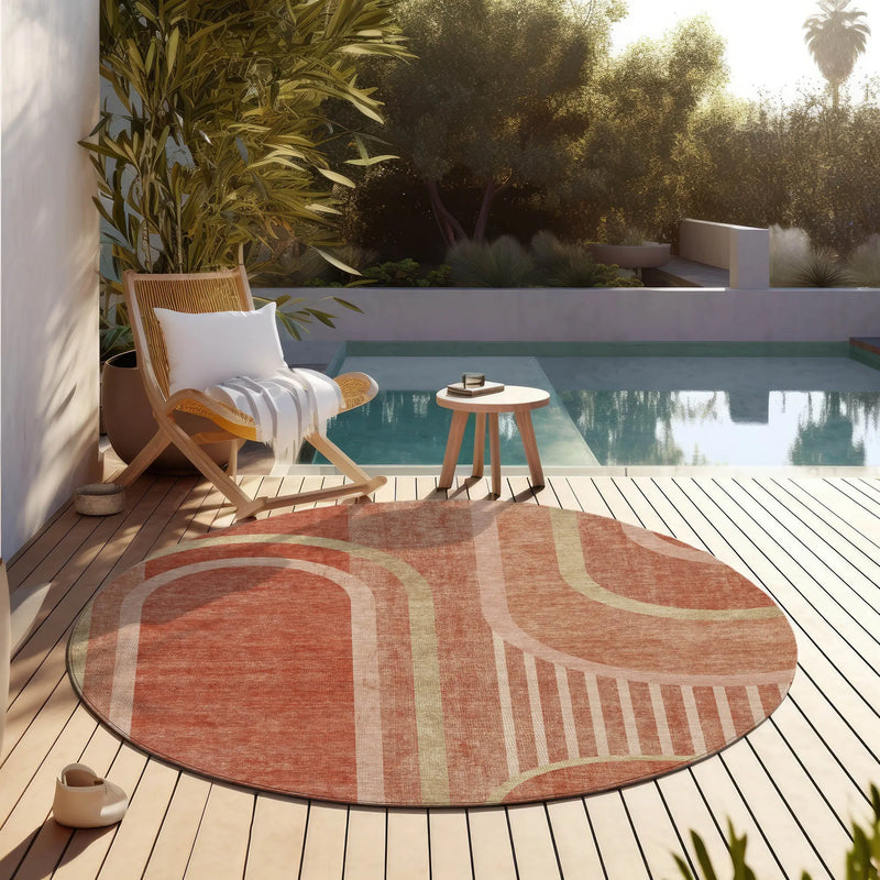 8' X 8' Salmon Round Abstract Washable Indoor Outdoor Area Rug Homeroots Outdoor