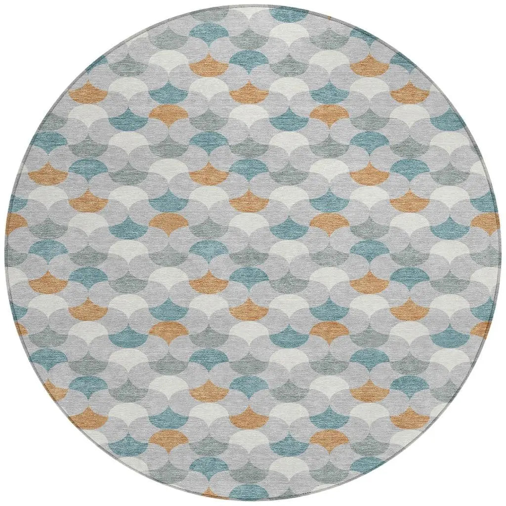 8' X 8' Silver And Copper Round Geometric Washable Indoor Outdoor Area Rug Homeroots Outdoor