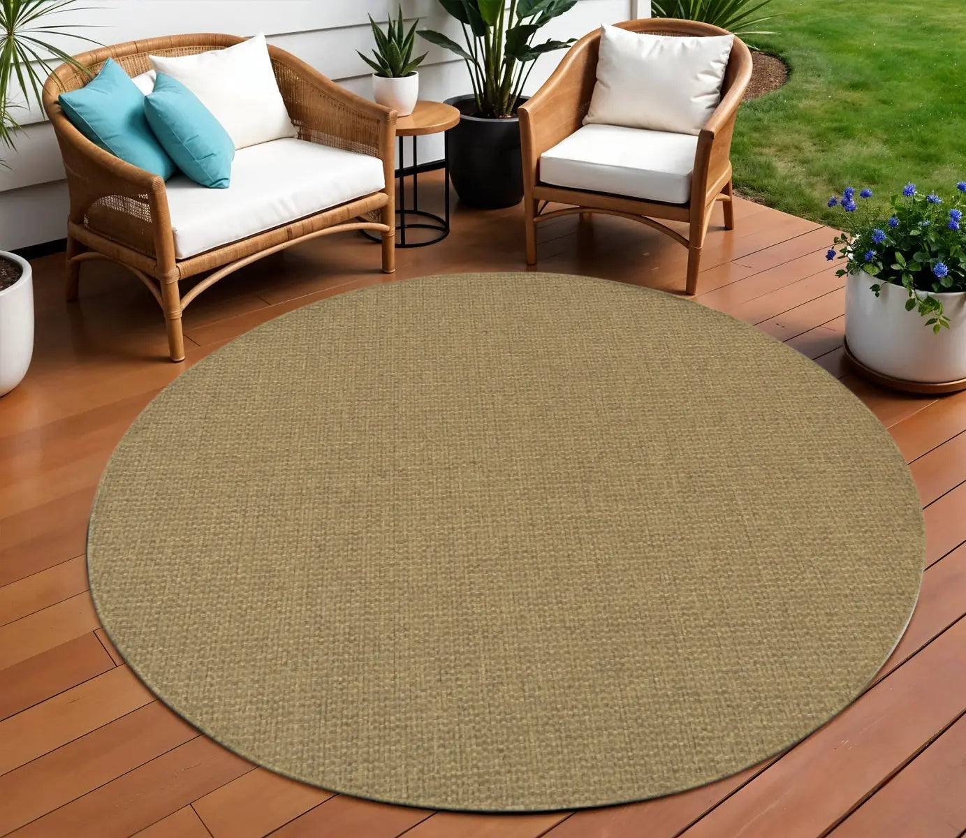8' X 8' Tan Round Indoor Outdoor Area Rug Homeroots Outdoor