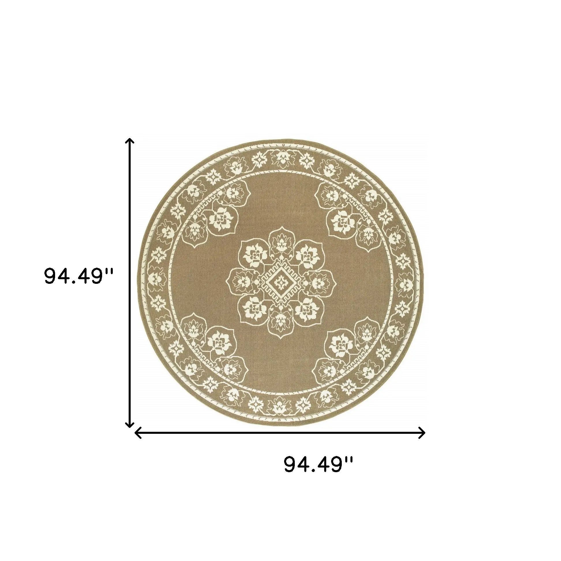 8' X 8' Tan Round Oriental Stain Resistant Indoor Outdoor Area Rug Homeroots Outdoor