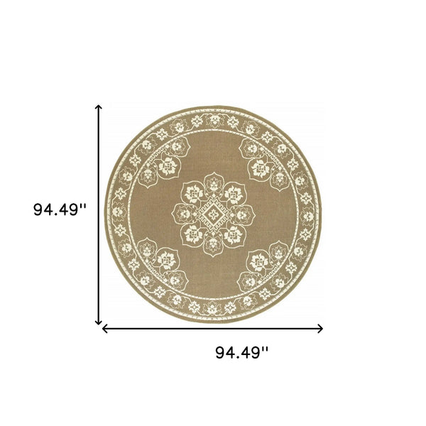 8' X 8' Tan Round Oriental Stain Resistant Indoor Outdoor Area Rug Homeroots Outdoor