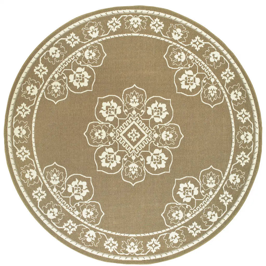 8' X 8' Tan Round Oriental Stain Resistant Indoor Outdoor Area Rug Homeroots Outdoor