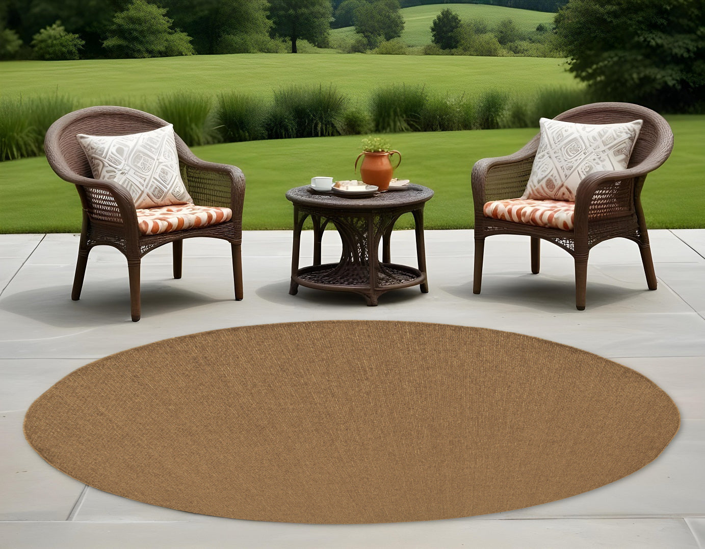 8' X 8' Tan Round Stain Resistant Indoor Outdoor Power Loomed Area Rug Homeroots Outdoor