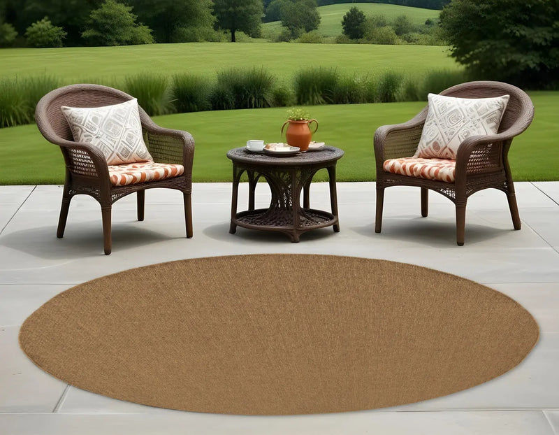 8' X 8' Tan Round Stain Resistant Indoor Outdoor Power Loomed Area Rug Homeroots Outdoor
