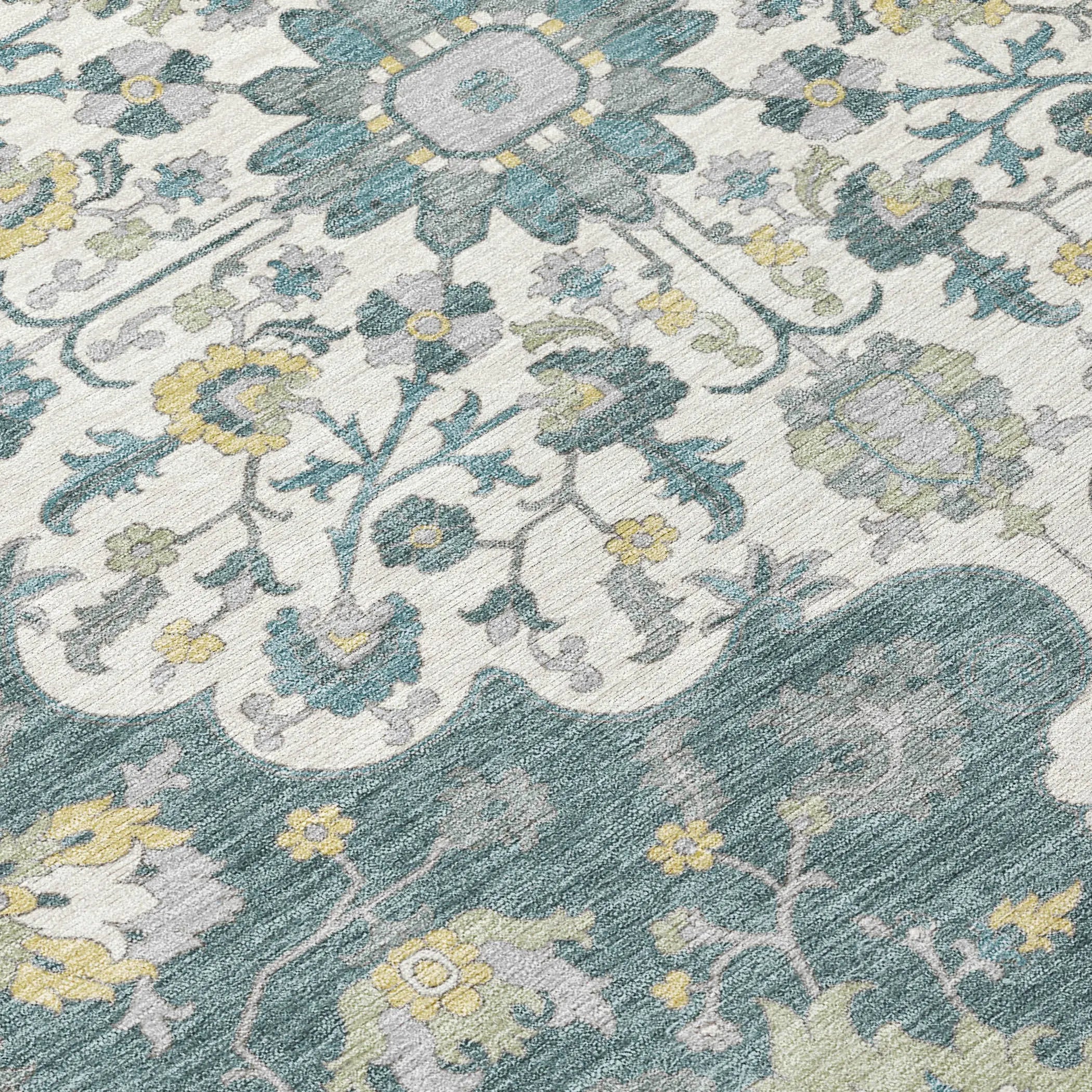 8' X 8' Teal Blue And Beige Round Floral Medallion Washable Indoor Outdoor Area Rug Homeroots Outdoor