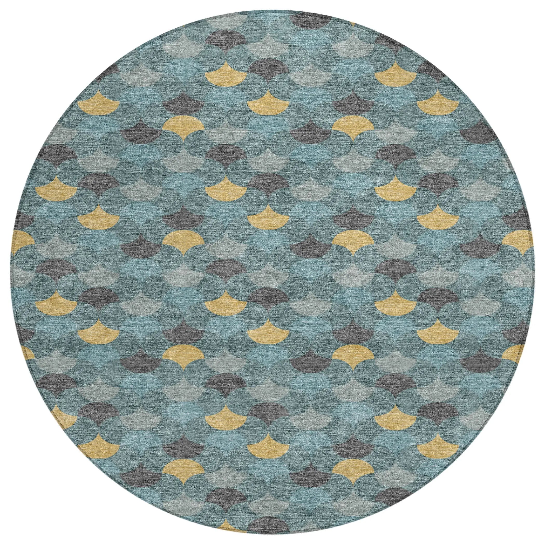 8' X 8' Teal Blue And Gold Round Geometric Washable Indoor Outdoor Area Rug Homeroots Outdoor