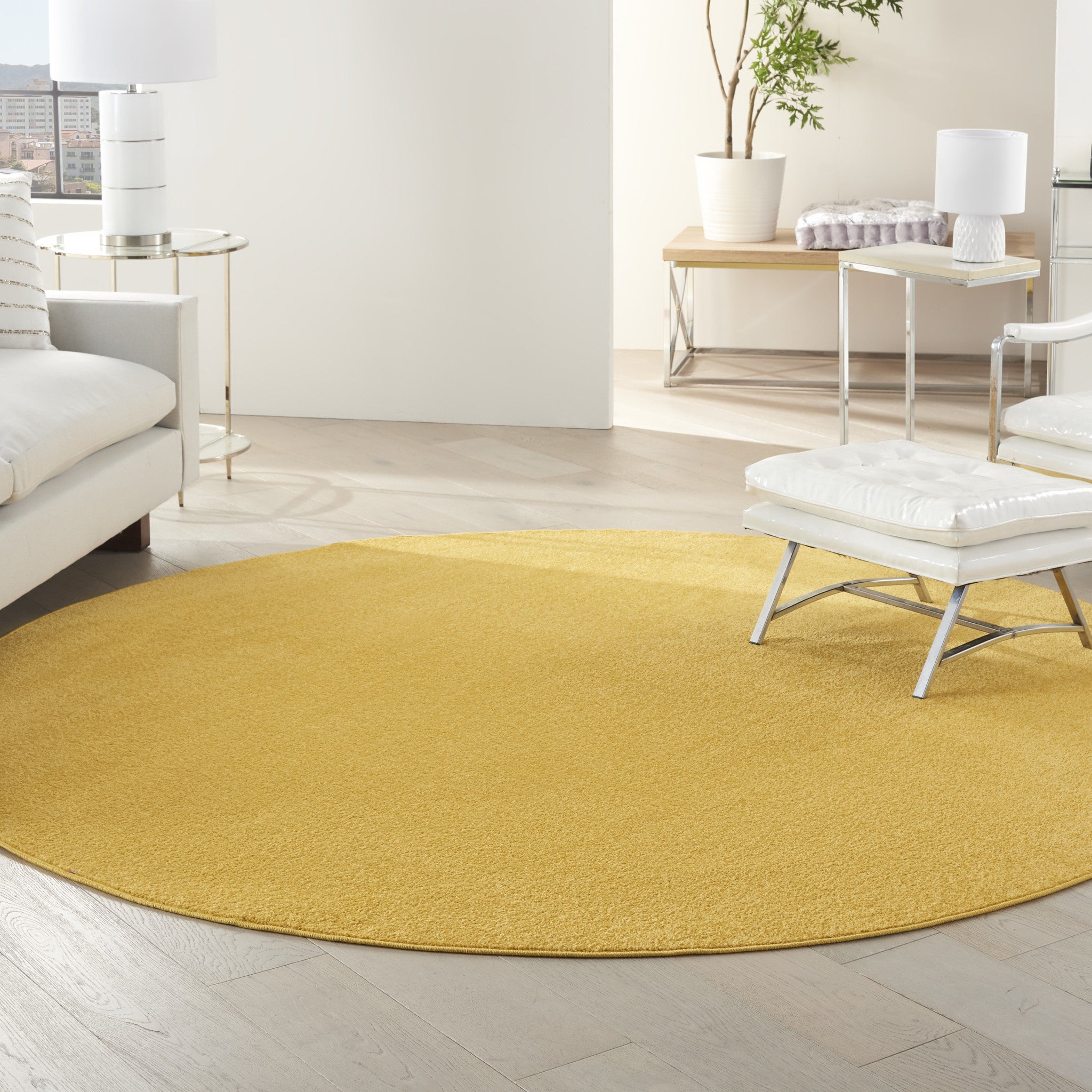 8' X 8' Yellow Round Indoor Outdoor Area Rug - GreatEagleInc