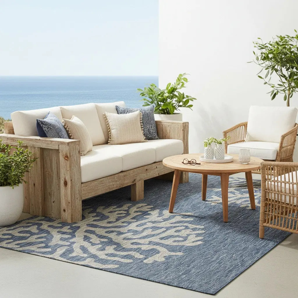 8' X 9' Blue And Gray Indoor Outdoor Area Rug Homeroots Outdoor