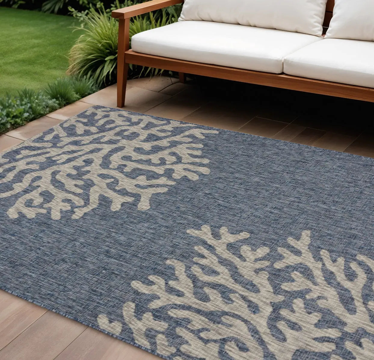 8' X 9' Blue And Gray Indoor Outdoor Area Rug Homeroots Outdoor