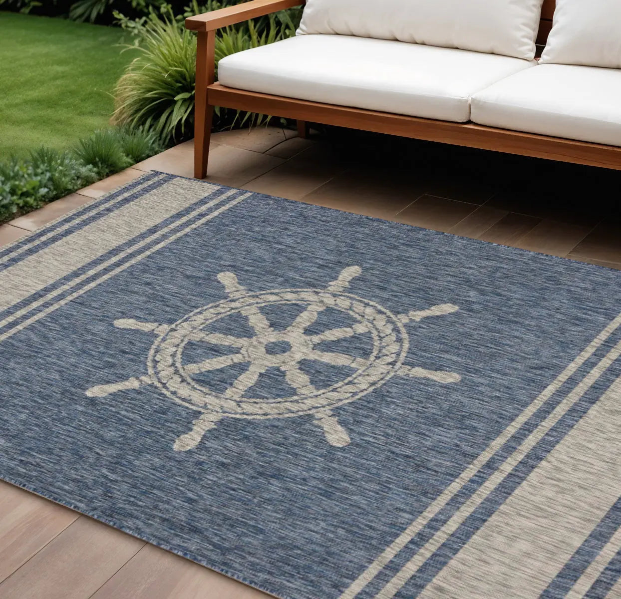 8' X 9' Blue And Gray Indoor Outdoor Area Rug Homeroots Outdoor