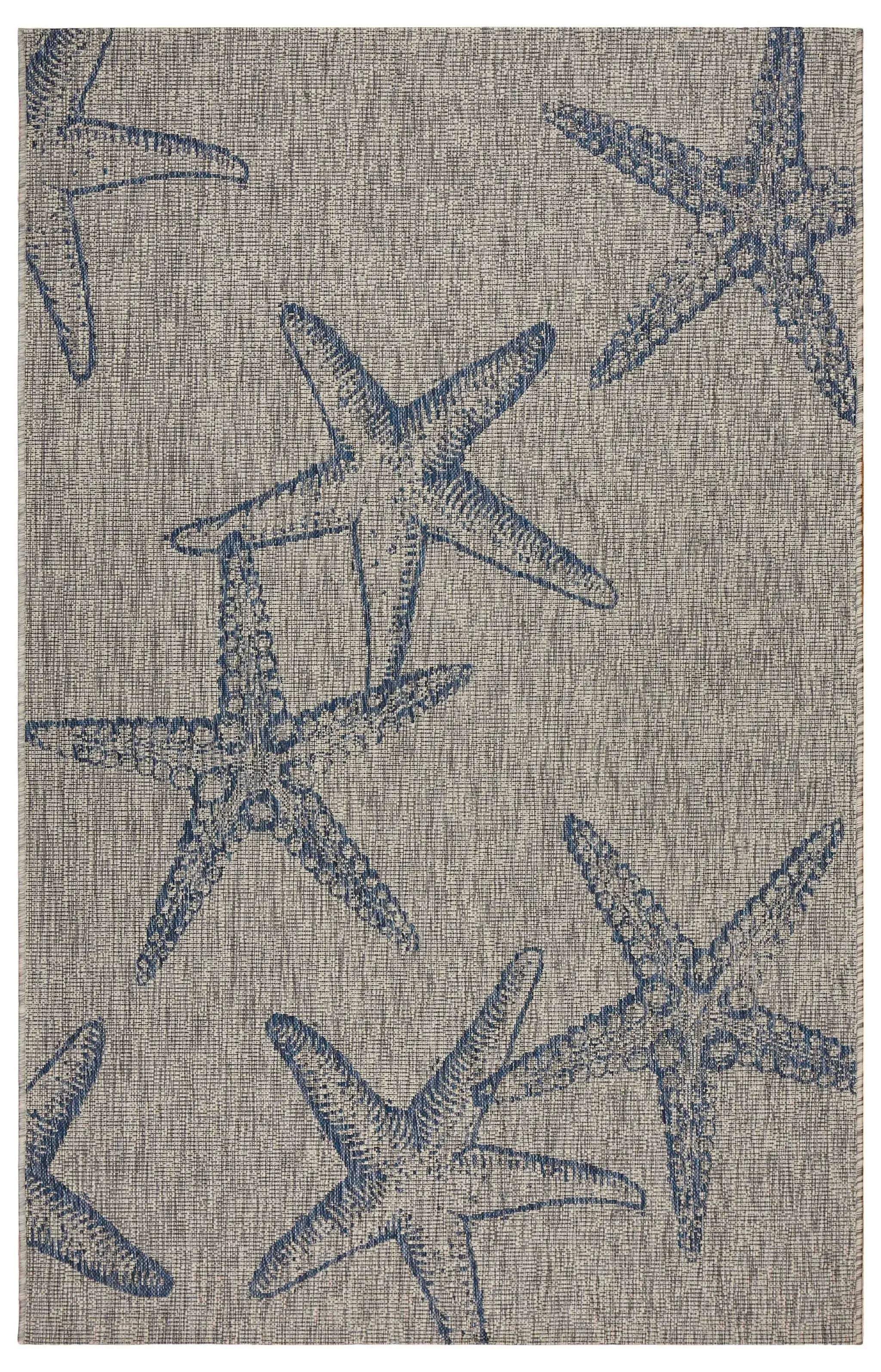 8' X 9' Blue And Gray Starfish Indoor Outdoor Area Rug Homeroots Outdoor