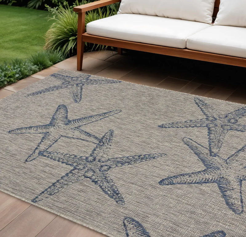 8' X 9' Blue And Gray Starfish Indoor Outdoor Area Rug Homeroots Outdoor