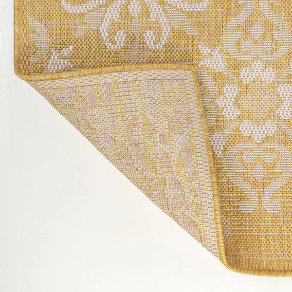8' Yellow And Cream Floral Indoor Outdoor Runner Rug Homeroots Outdoor