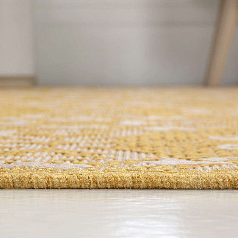 8' Yellow And Cream Floral Indoor Outdoor Runner Rug Homeroots Outdoor