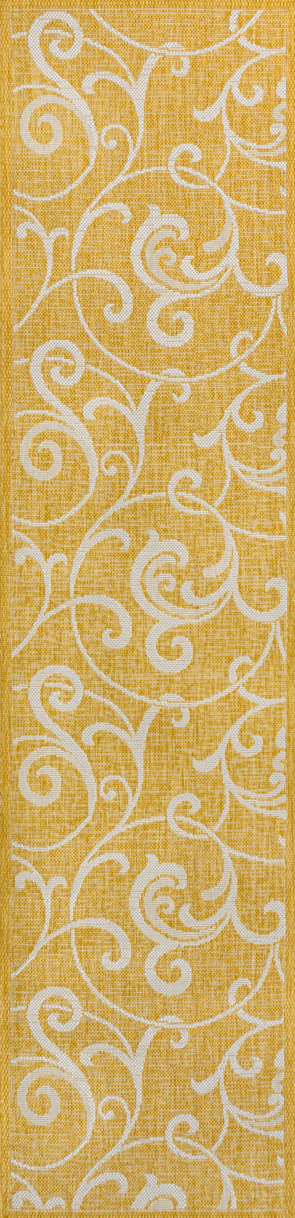 8' Yellow And Cream Floral Indoor Outdoor Runner Rug Homeroots Outdoor