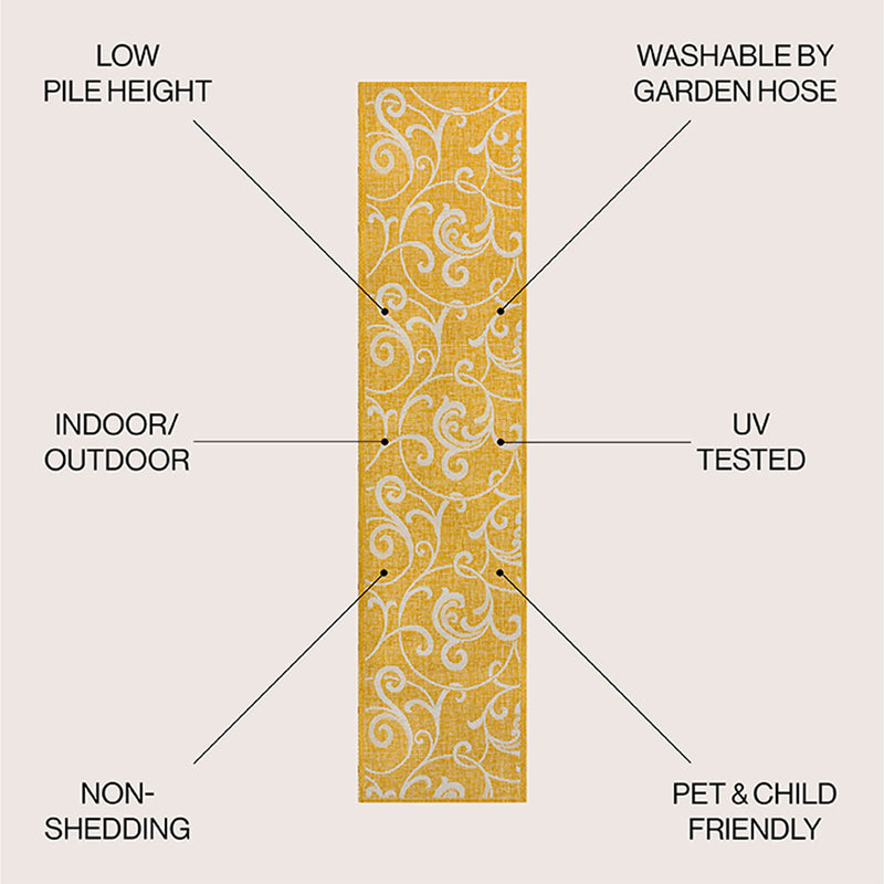 8' Yellow And Cream Floral Indoor Outdoor Runner Rug Homeroots Outdoor