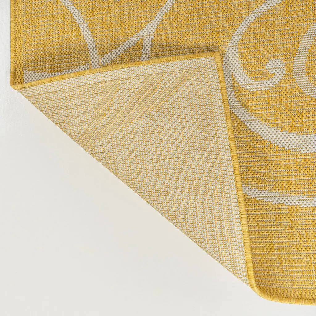 8' Yellow And Cream Floral Indoor Outdoor Runner Rug Homeroots Outdoor