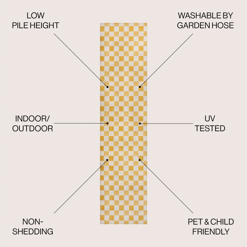 8' Yellow And Cream Geometric Indoor Outdoor Runner Rug Homeroots Outdoor