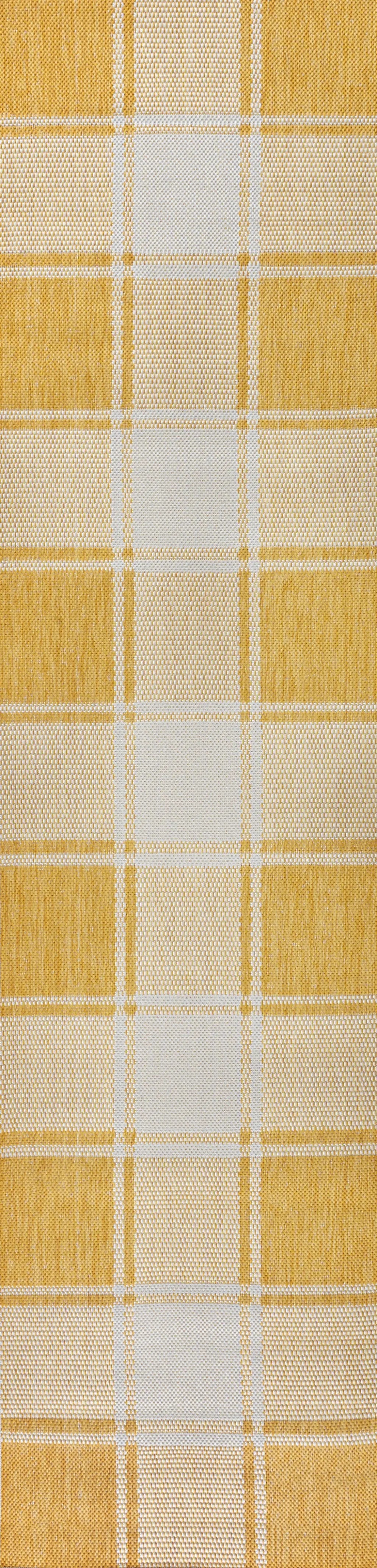 8' Yellow And Cream Gingham Indoor Outdoor Runner Rug Homeroots Outdoor