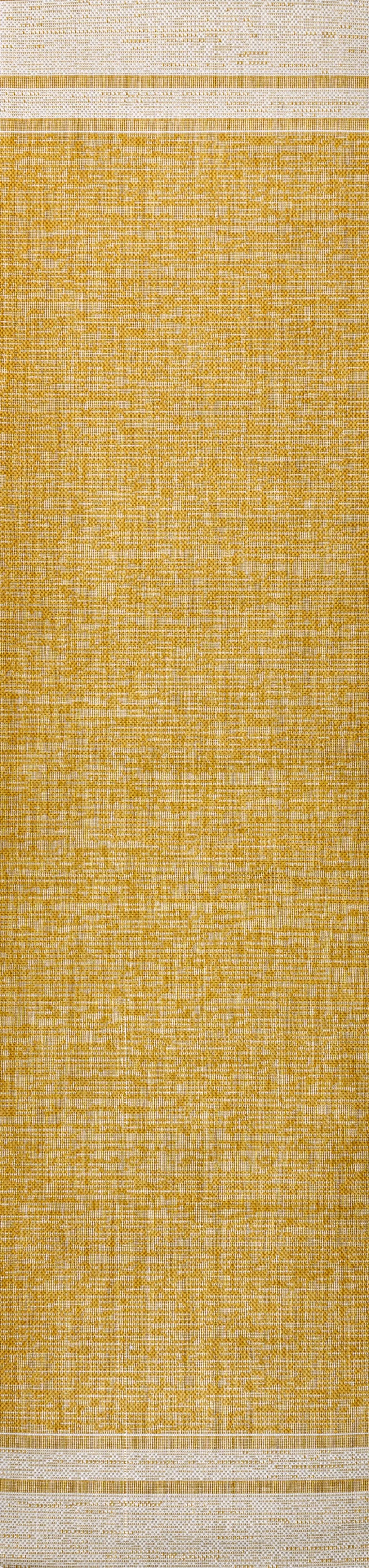 8' Yellow And Cream Indoor Outdoor Runner Rug Homeroots Outdoor
