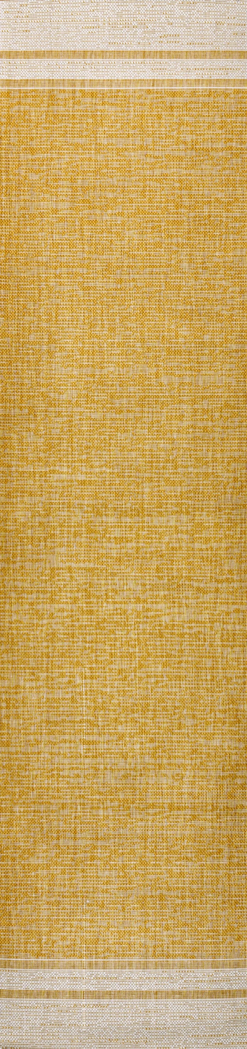 8' Yellow And Cream Indoor Outdoor Runner Rug Homeroots Outdoor