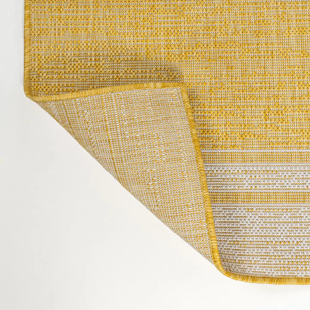 8' Yellow And Cream Indoor Outdoor Runner Rug Homeroots Outdoor