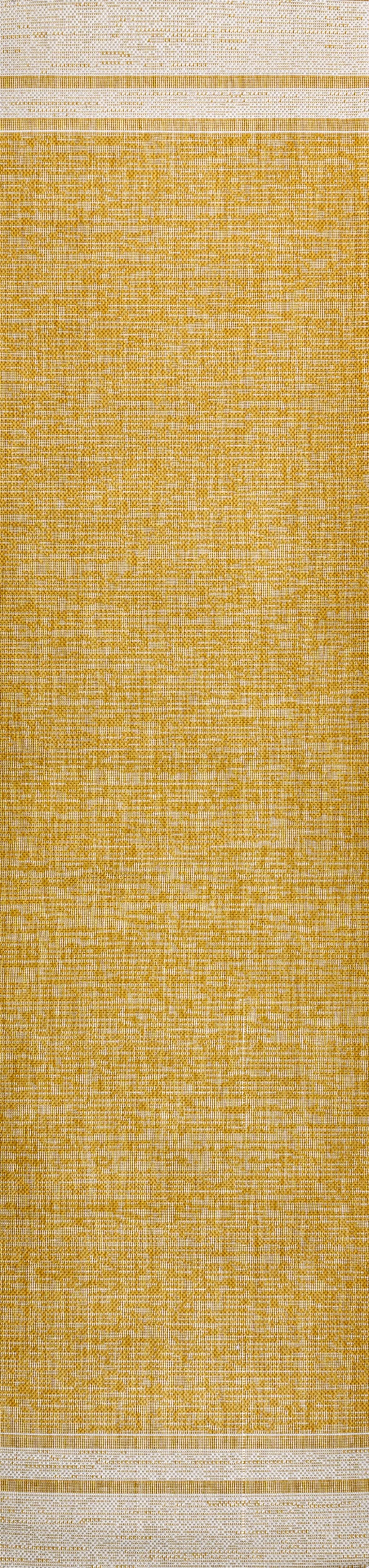 8' Yellow And Cream Indoor Outdoor Runner Rug Homeroots Outdoor