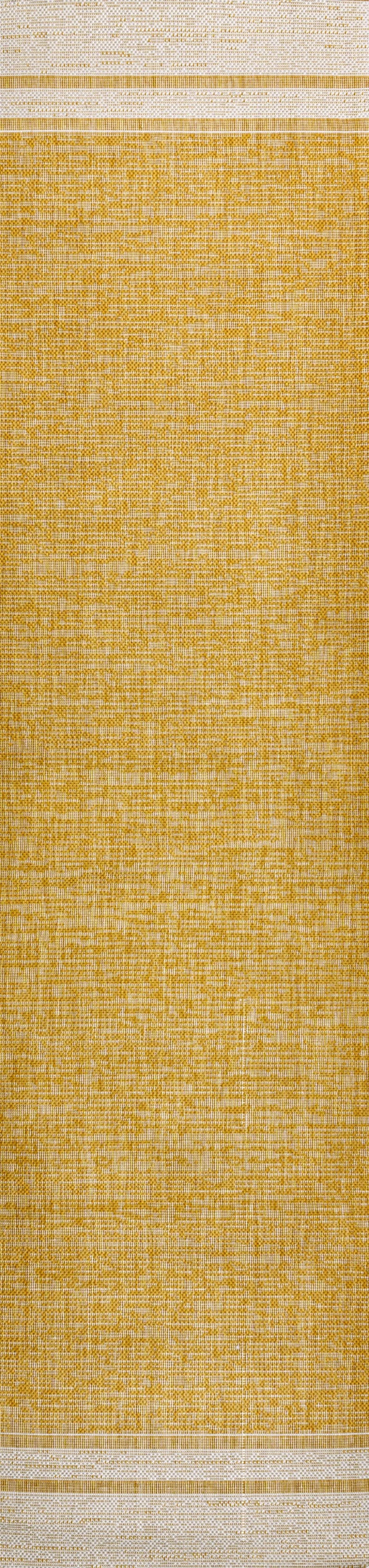 8' Yellow And Cream Indoor Outdoor Runner Rug Homeroots Outdoor
