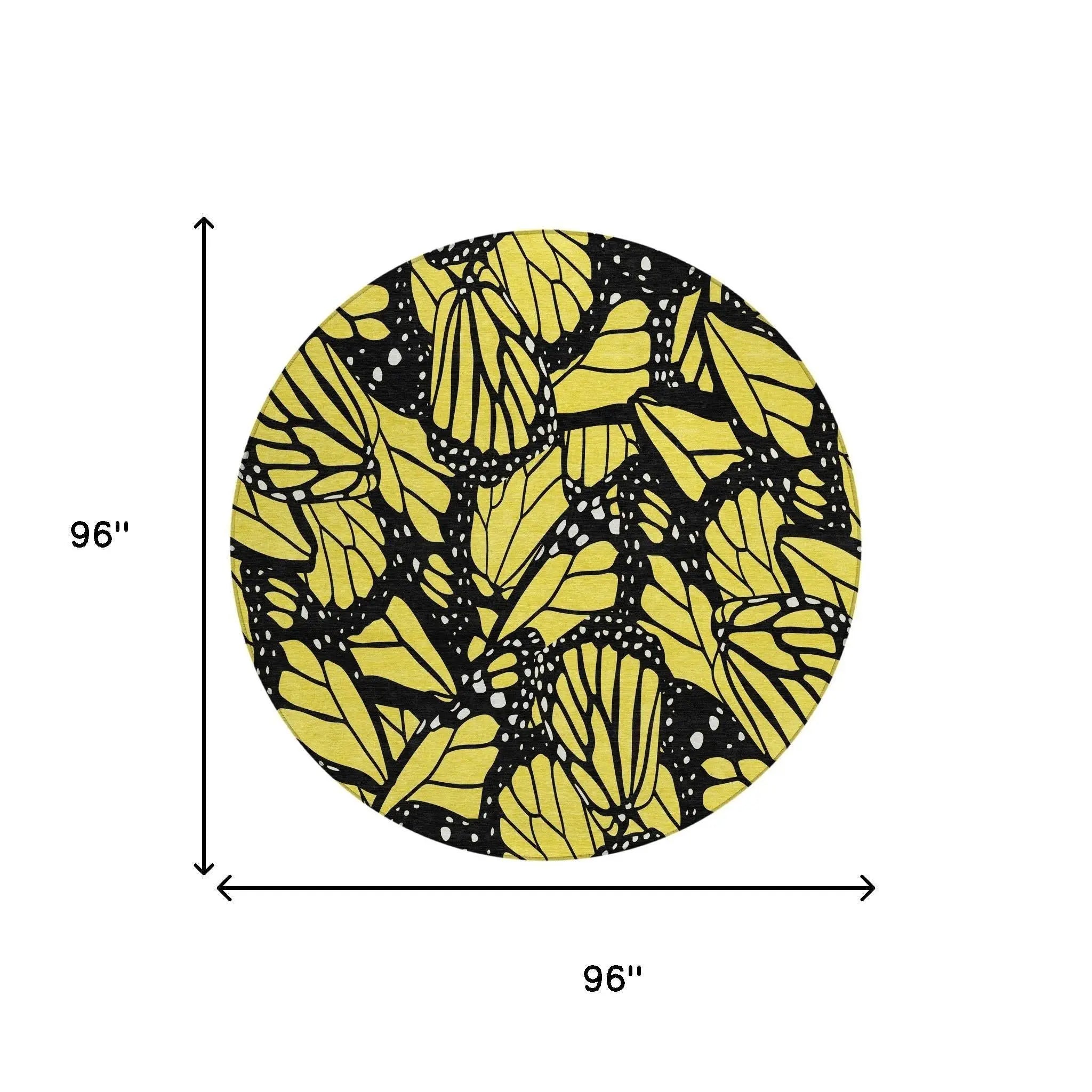 8' Yellow And Gold Round Animal Print Washable Indoor Outdoor Area Rug Homeroots Outdoor