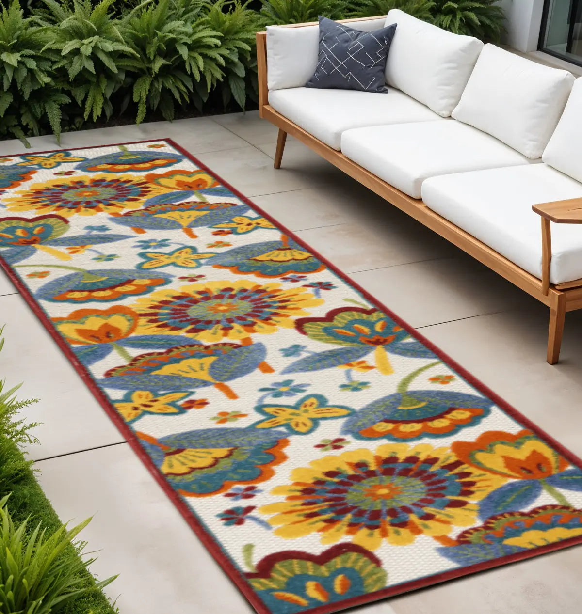 8' Yellow And Red Indoor Outdoor Runner Rug - GreatEagleInc