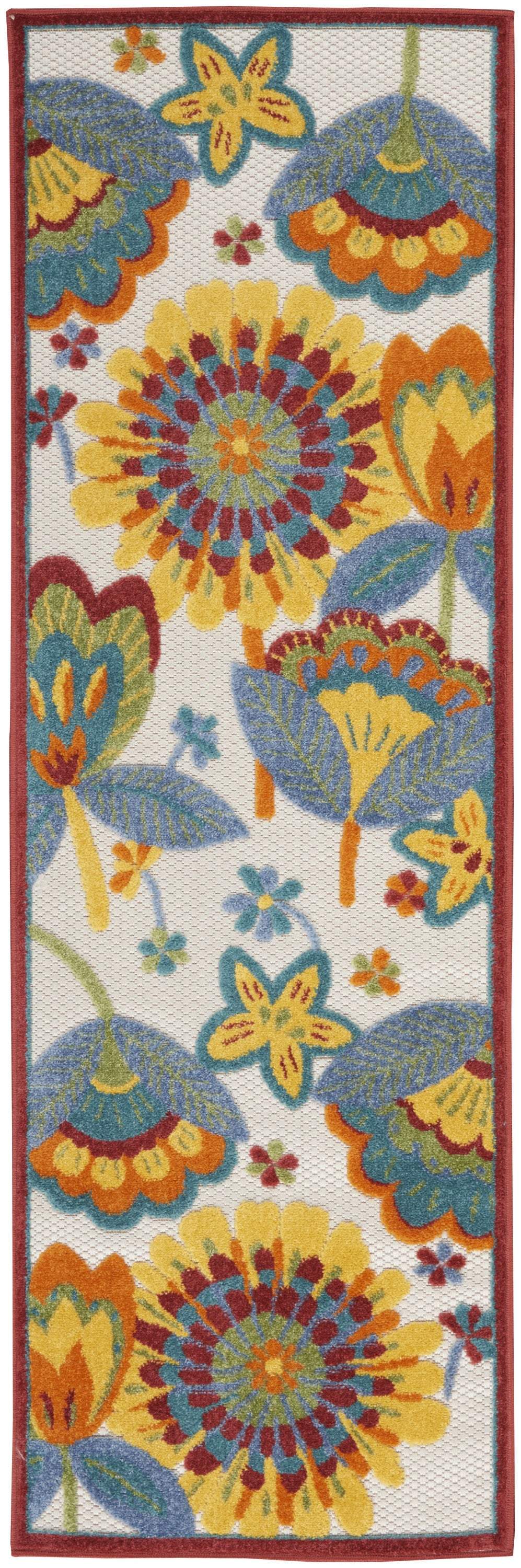 8' Yellow And Red Indoor Outdoor Runner Rug - GreatEagleInc