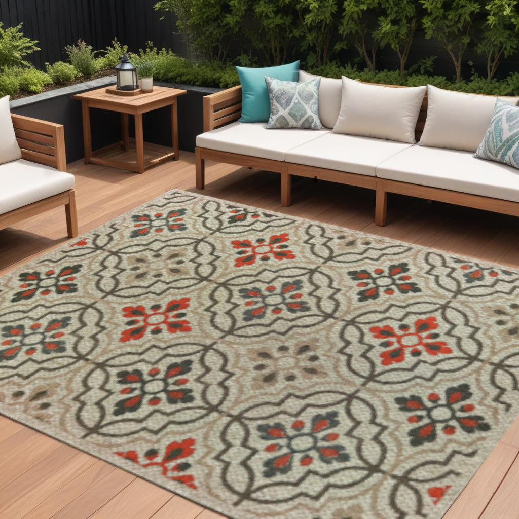 8' x 10' Gray Geometric Stain Resistant Indoor Outdoor Area Rug Homeroots Outdoor