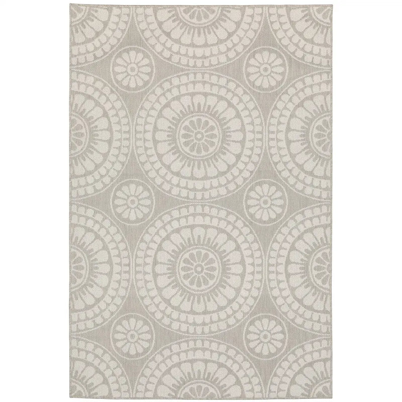 8' x 10' Gray and Ivory Geometric Stain Resistant Indoor Outdoor Area Rug Homeroots Outdoor