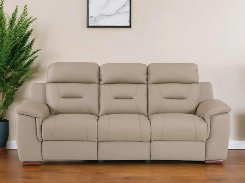 90" Beige Faux Leather Sofa With Brown Legs Homeroots Living Room
