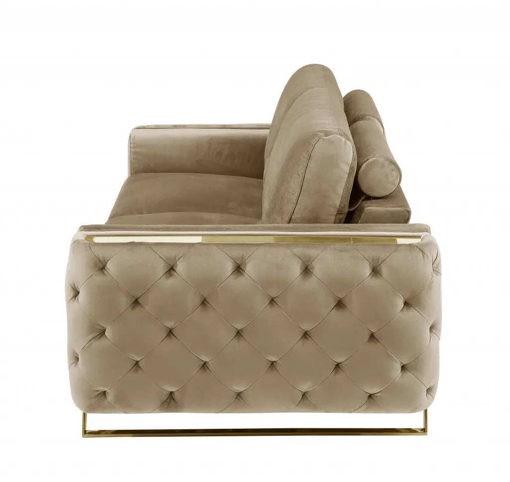 90" Beige Velvet Sofa With Gold Legs Homeroots Living Room