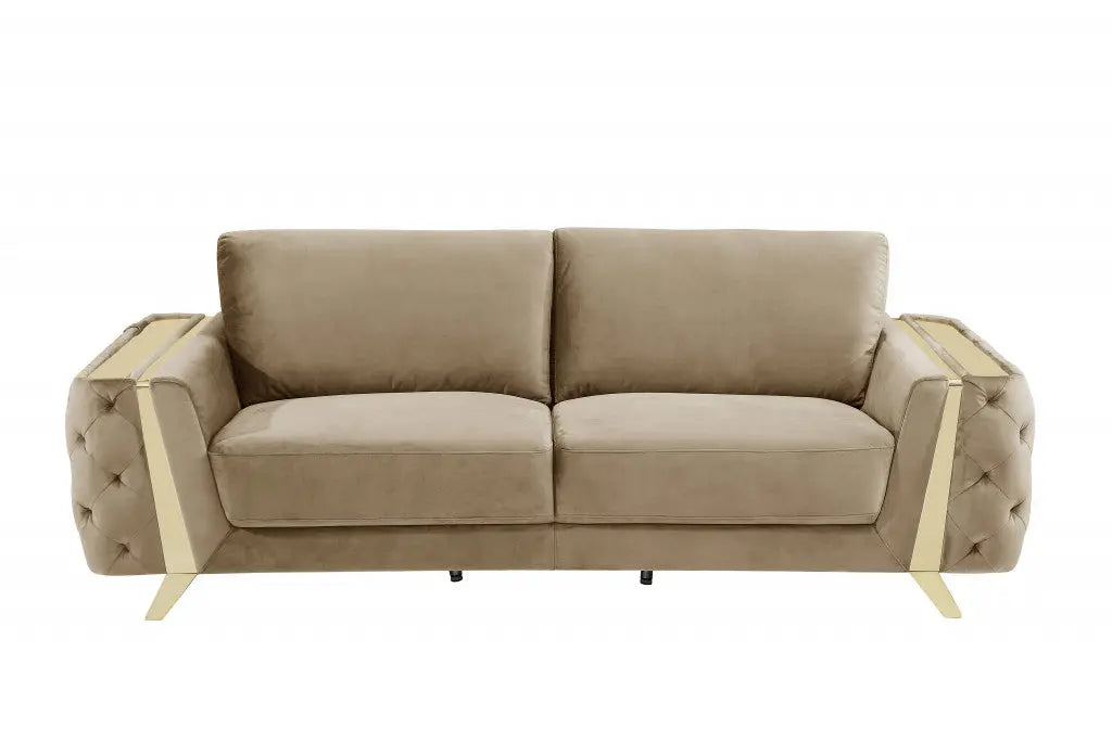 90" Beige Velvet Sofa With Gold Legs Homeroots Living Room