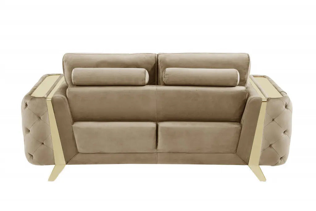 90" Beige Velvet Sofa With Gold Legs Homeroots Living Room