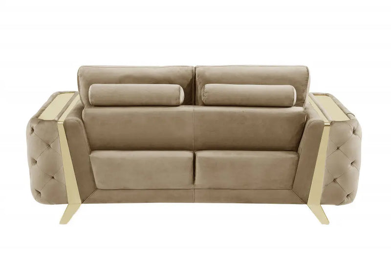 90" Beige Velvet Sofa With Gold Legs Homeroots Living Room