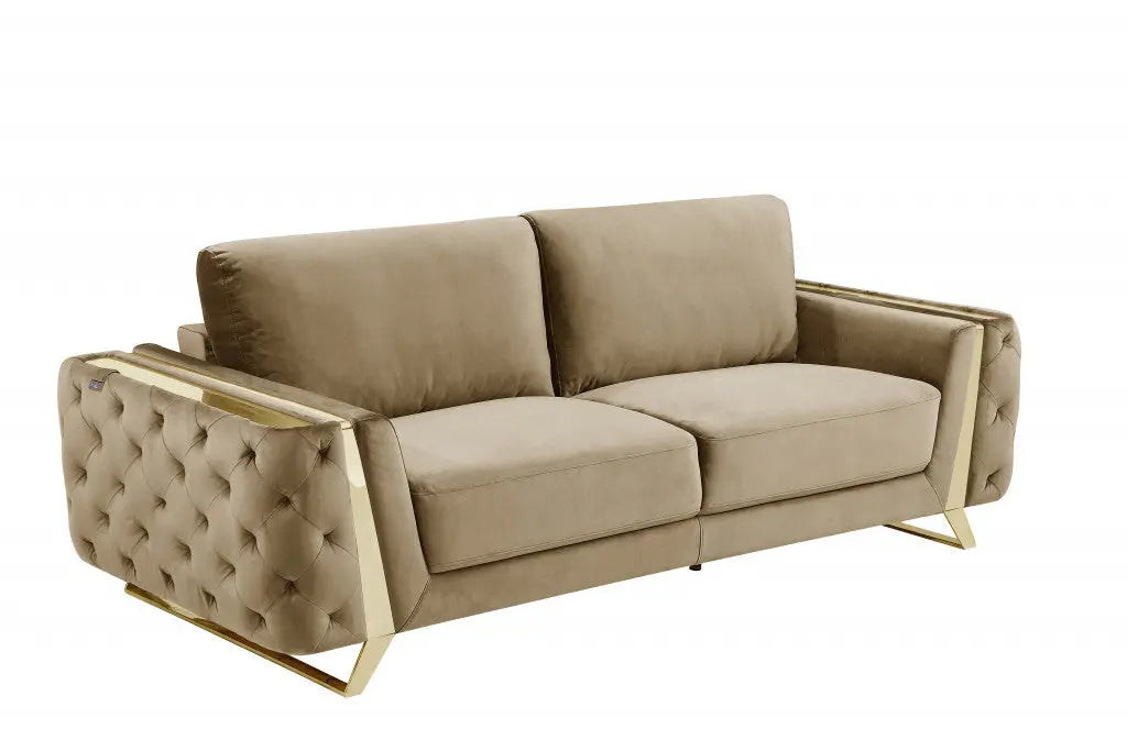 90" Beige Velvet Sofa With Gold Legs Homeroots Living Room