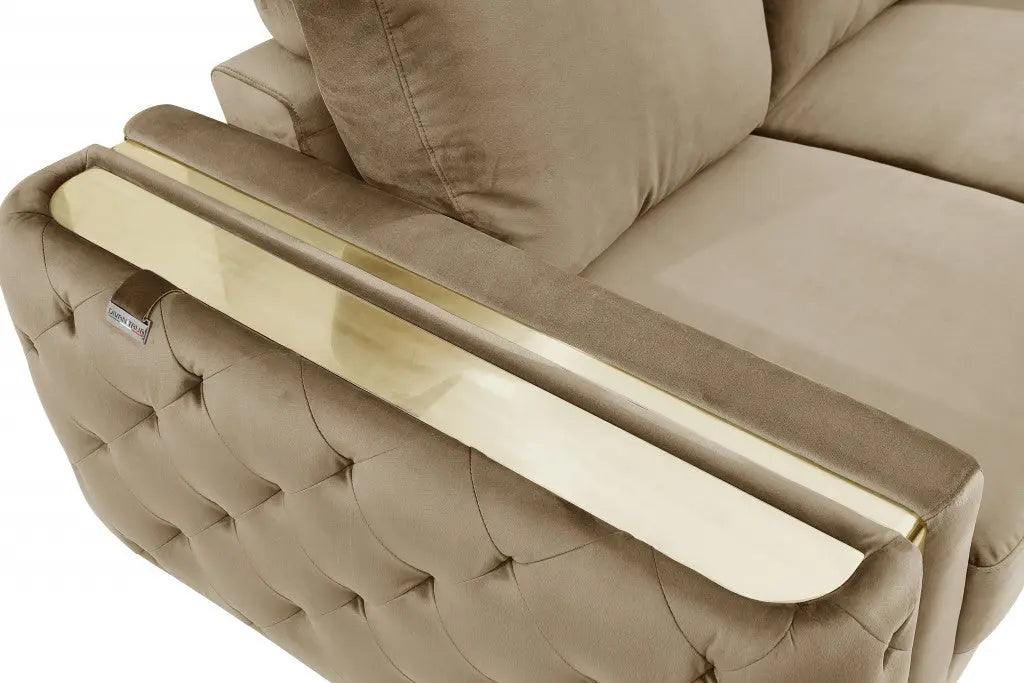 90" Beige Velvet Sofa With Gold Legs Homeroots Living Room