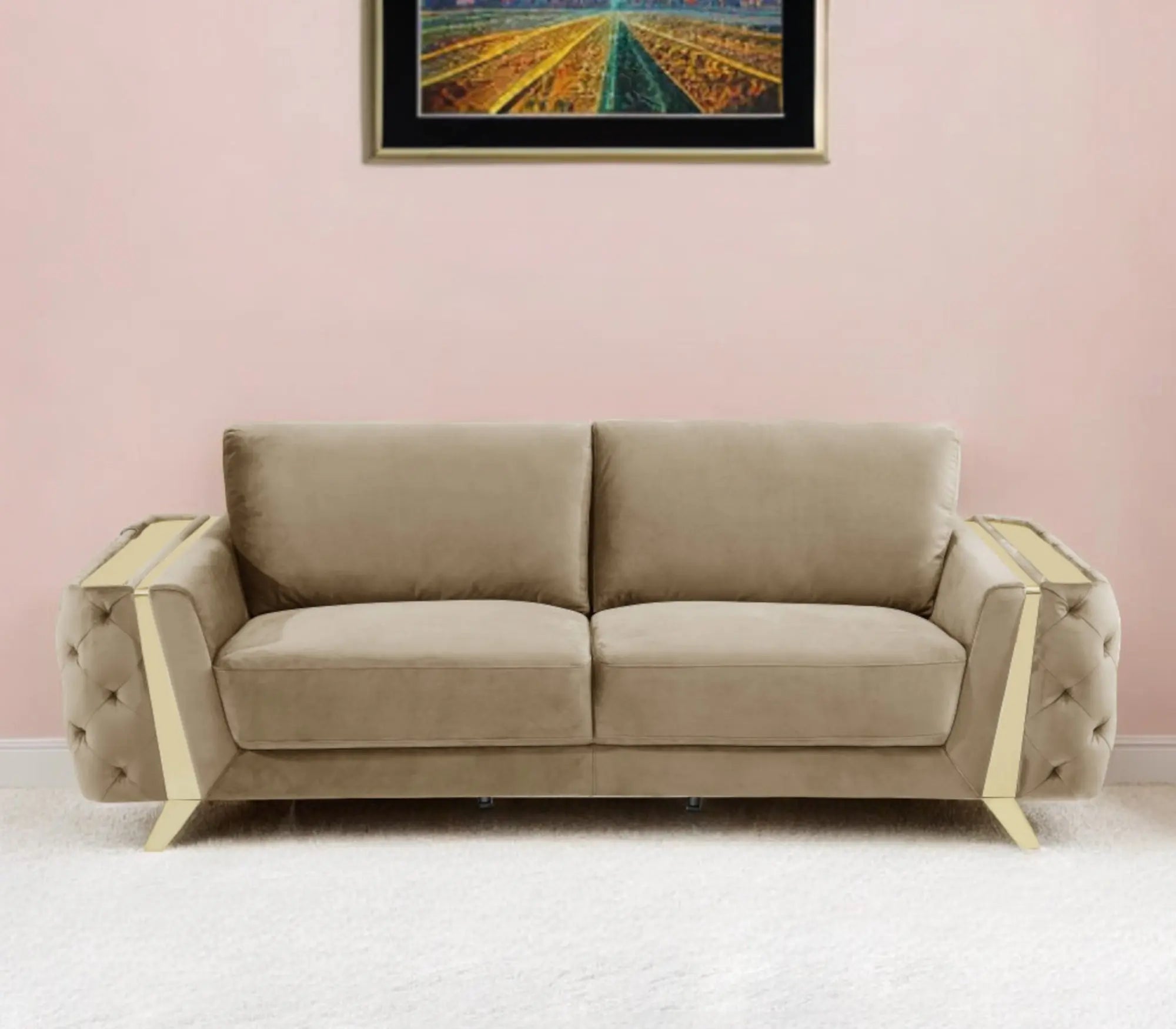 90" Beige Velvet Sofa With Gold Legs Homeroots Living Room