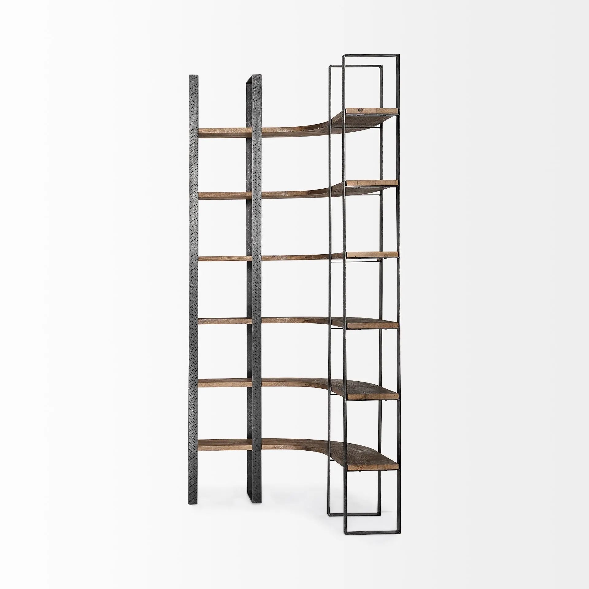 90" Black And Brown Iron and Wood Six Tier Bookcase - GreatEagleInc